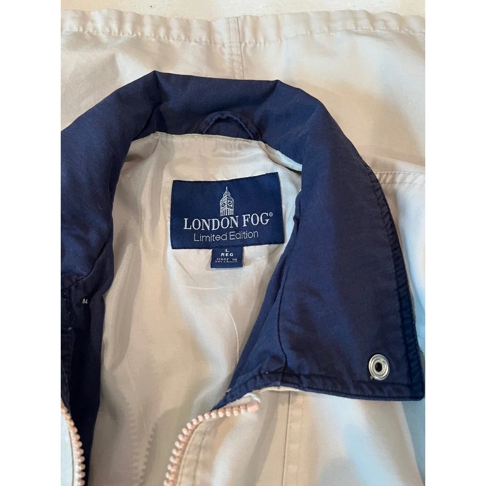 London Fog Limited Edition Jacket Beige Tan Navy Collar Mens Large Harrington